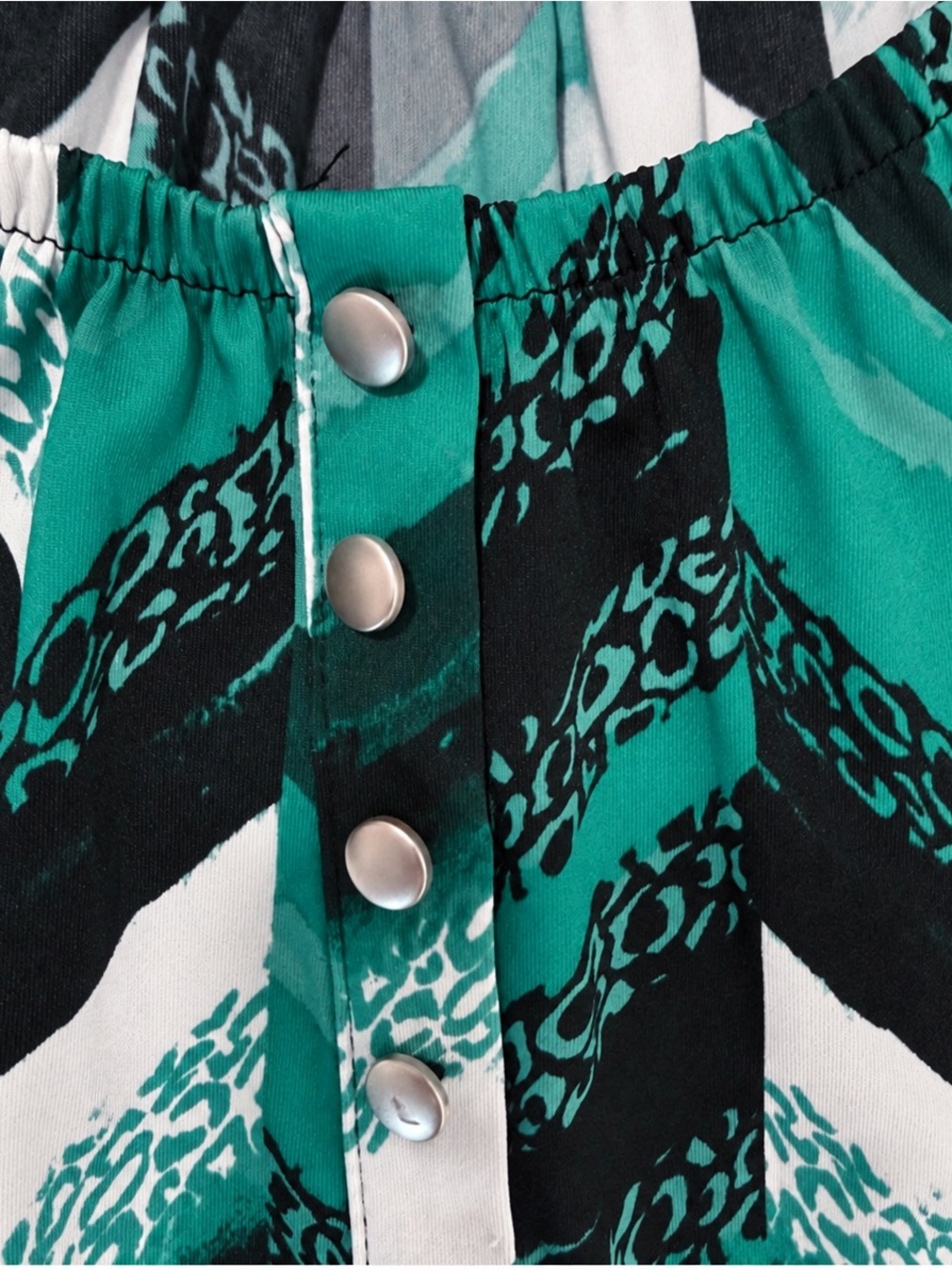 Notations Teal and Black Chevron Blouse | Convertible Sleeves - Picture 6 of 8